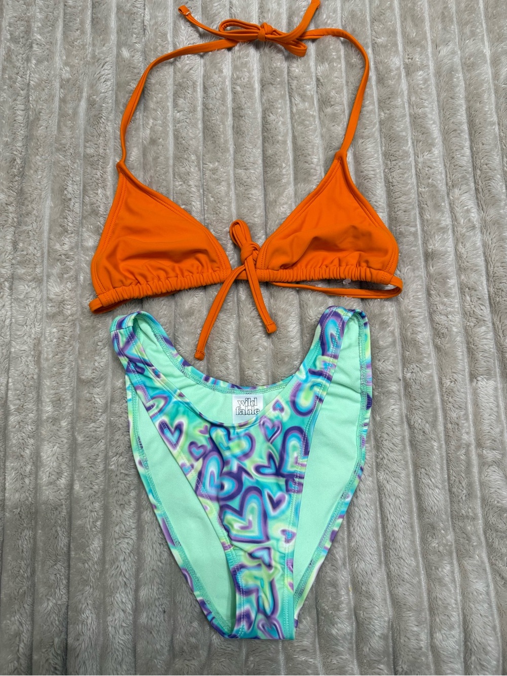 XS wild fable Orange Halter Top with Teal & Purple Heart Print Bottoms